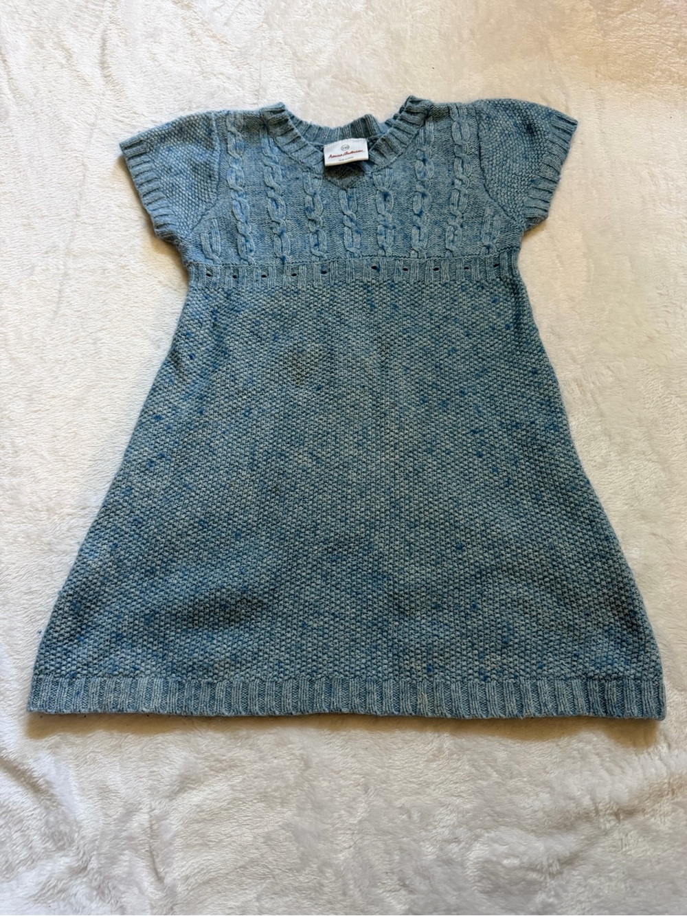 Blue Cable-Knit Short Sleeve Kids Dress